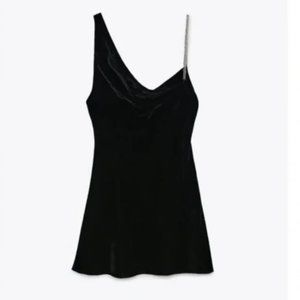 Zara VELVET silver chain midi dress !